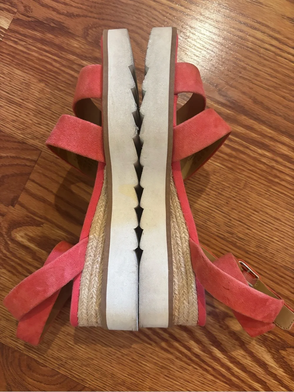 Franco Sarto Suede Ankle Strap Sandal Wedges Connolly Pink Coral Sz 7.5M